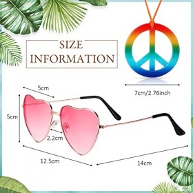 BBTO 2 Pièces Ensemble dAccessoires de Costume Hippie, Lunettes Rétro Collier Signe de Paix Hippie Arc-en-Ciel Lunettes de S