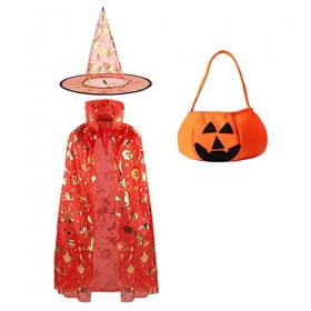 Cape du Magicien dHalloween, Cape de Sorcier Chapeau de Cape de Sorcière, Sac de Bonbons Citrouille, Ensemble daccessoires 