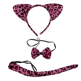 Lot de 3 déguisements pour carnaval Halloween et fête Cosplay des animaux avec nœud papillon et queue avec imprimé animal pou