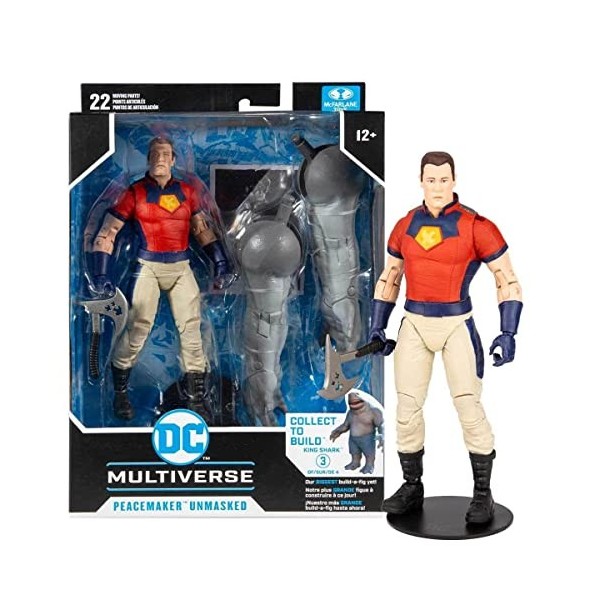 McFarlane Toys, DC Multiverse Build-A Figurine daction Peace Maker de 17,8 cm démasquée , Figurine du Film DC Squad avec Ba