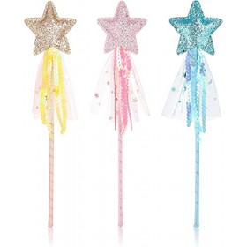 Baguette Étoile,Baguette de Princesse 3 Pièces Baguette de Fée Baguette Étoile Pailleté Bâton de Fée de Performance pour Fill