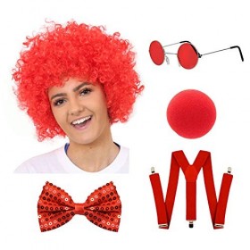 Ensemble daccessoires de déguisement 5 pièces pour adulte - Perruque afro, bretelles, lunettes de soleil rondes, nœud papill