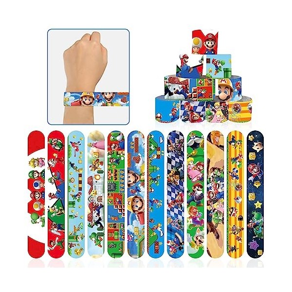 VOCDEMERI 16 pièces de cadeaux de fête pour enfants, 12 pièces de bracelets de slap pour enfants avec 4 autocollants de tatou