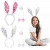 6 pièces Deguisement Lapin Oreilles de Lapin Bandeau Pattes Queue NœUd Papillon et Queue Accessoires de Coiffure Deguisement 