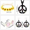 Costume Hippie pour femme et homme 4 pièces accessoires de costume rétro style années 60 et 70 collier et boucles doreilles 