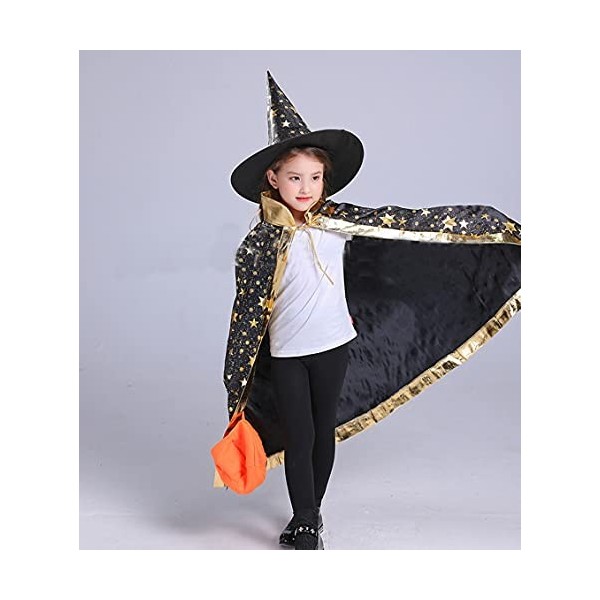 BOBOZHONG Cape de Sorcier dhalloween,Cape du Magicien,Cape de Sorcier avec Chapeau,Accessoires de déguisement dhalloween po