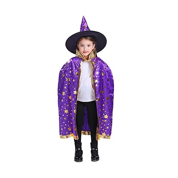 BOBOZHONG Cape de Sorcier dhalloween,Cape du Magicien,Cape de Sorcier avec Chapeau,Accessoires de déguisement dhalloween po