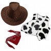 Mufeng 3Pcs Fille Déguisement Cow-Boy Gilet Garçon Veste Rétro Chapeau de Cowboy Western et Bandana Enfant Accessoires Cospla