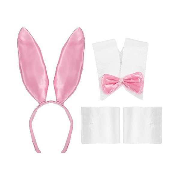 4pcs Accessoires de Costume Lapin, Ensemble de Costume Lapin Femme Oreille Bandeau Cravate avec 2pcs Poignets Accessoires de 