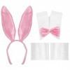 4pcs Accessoires de Costume Lapin, Ensemble de Costume Lapin Femme Oreille Bandeau Cravate avec 2pcs Poignets Accessoires de 