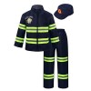 Oyolan Déguisement Pompier Enfant Garçon Costume Haut + Pantalon + Chapeau Ensemble Tenue Carnaval Halloween Fête Jeu de Rôle