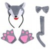 Amosfun Costume de Loup pour Enfants - Mignon - Bandeau - nœud Papillon - Queue - Gants - Accessoires de Performance - Costum