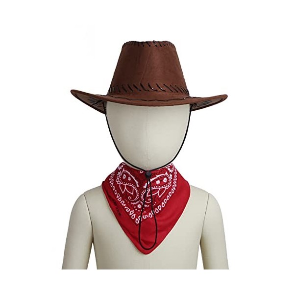 renvena Fille Garcon Cowboy Cap Chapeaux avec Bandana Deguisement Carnaval Fantaisie Danse Accessoires Cordelette Echarpe Hip