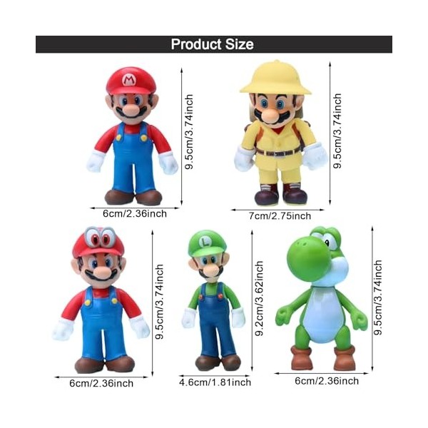 Lot de 5 figurines Super Bros - Super Bros - Super Bros - Figurines daction Super Bros - Figurine daction - Décoration de g