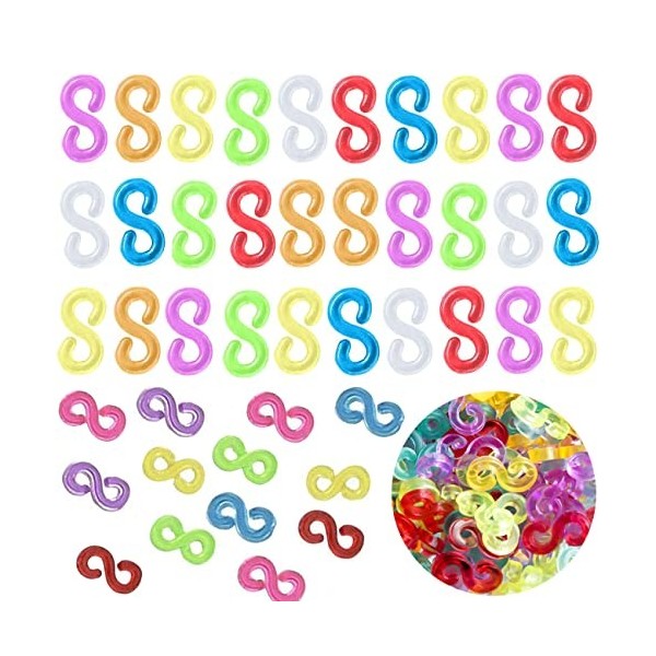 Loom Bands S Clips,QNLEMON 2000 Pièces S Clip Plastique Métier Bracelet Loom Bands Coloré en Plastique pour Tisser Bracelet C