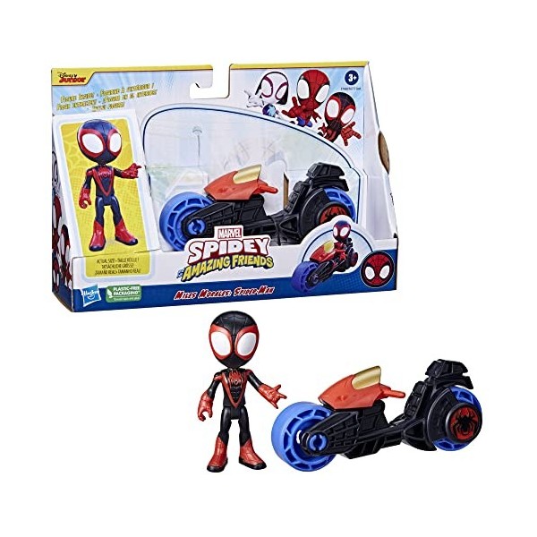 Marvel Spidey and His Amazing Friends, Miles Morales Figurine daction de Moto, Jouets pour garçons et Filles de 3 Ans et Plu