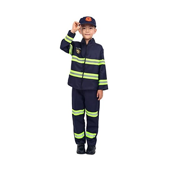 inhzoy Unisexe Enfant Garçon Filles Déguisement Pompier Costume Halloween Carnaval Ensembles 3 Pièces Haut + Pantalon + Chape