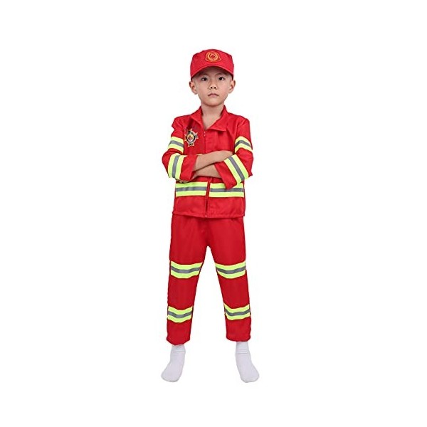 inhzoy Unisexe Enfant Garçon Filles Déguisement Pompier Costume Halloween Carnaval Ensembles 3 Pièces Haut + Pantalon + Chape