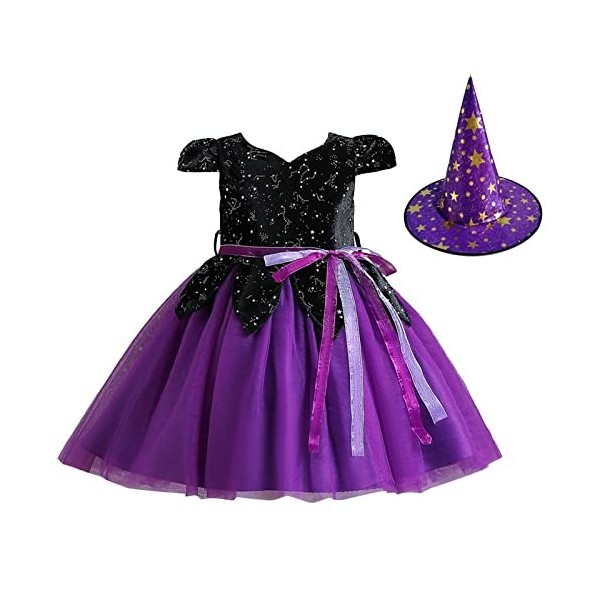 Xiaojiu DéGuisement Enfant Fille Combinaison Jaune,Costum Noir Enfant Robe Petite Fille Accessoires Années 80 Jupe Enfant Fil