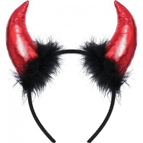 Shatchi Serre-tête en corne de simple pour Halloween, déguisement denterrement de vie de jeune fille, rouge