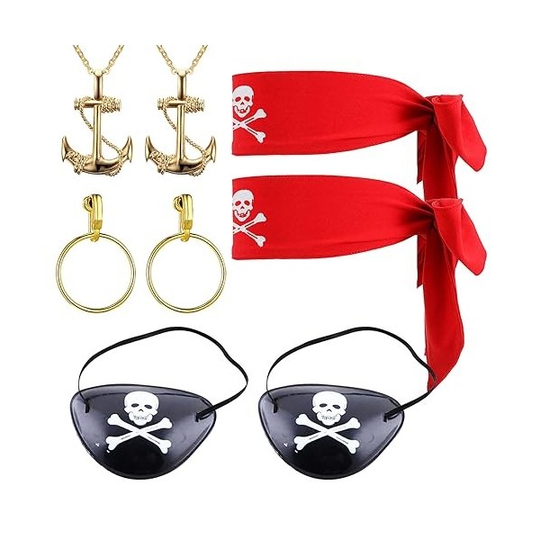 SKHAOVS 8 Pièces Accessoires de Costume Pirate, Pirate Cosplay Accessoires, Bandeau Pirate,Pirate Oeil Patch, Accessoires Pir