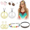 VEGCOO 8 Pièces Déguisements Hippie Femme, Années 70 80 Accessoires Hippie pour Soirée Maquillage Soirée Musicale A 