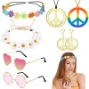 VEGCOO 8 Pièces Déguisements Hippie Femme, Années 70 80 Accessoires Hippie pour Soirée Maquillage Soirée Musicale A 