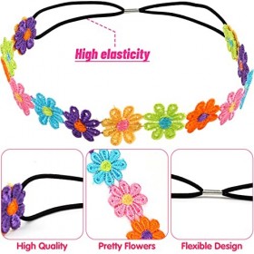 Pipihome 5 Pièces Ensemble de Costume Hippie, Collier de Signe de Paix Boucles Doreilles Bandeau de Marguerite Bracelet et L