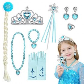 Princesse Accessoires Filles，Déguisement Princesse Fille avec Baguette Magique, Gants, Couronne,Collier,Bracelet, Bague,Boucl