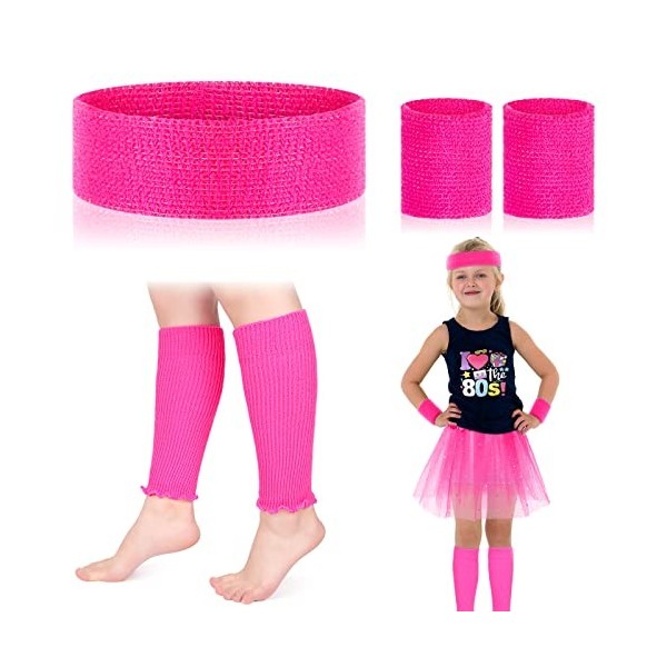 BBTO Déguisement des Années 80 de Fantaisie pour Filles Enfants Accessoires Néon des Années 1980 Set de Jambières Bandeau et 