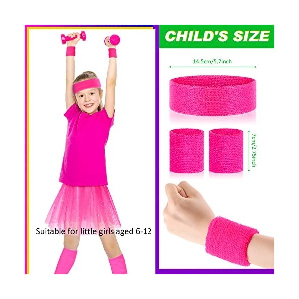 BBTO Déguisement des Années 80 de Fantaisie pour Filles Enfants Accessoires Néon des Années 1980 Set de Jambières Bandeau et 