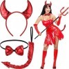 Xinnun 3 Pièces Accessoires de Costume de Diable dHalloween Bandeau de Corne de Diable Queue de Diable Noeud Papillon pour F