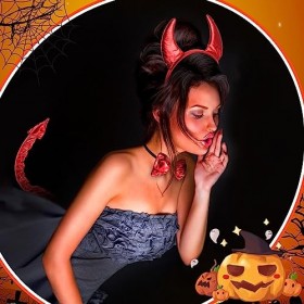Xinnun 3 Pièces Accessoires de Costume de Diable dHalloween Bandeau de Corne de Diable Queue de Diable Noeud Papillon pour F