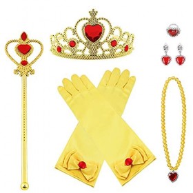 Vicloon Princesse Dress Up Accessoires,7pcs Elsa Cadeau Set pour Costume dElsa -Gants/Diadème/Baguette Magique/Boucles dore
