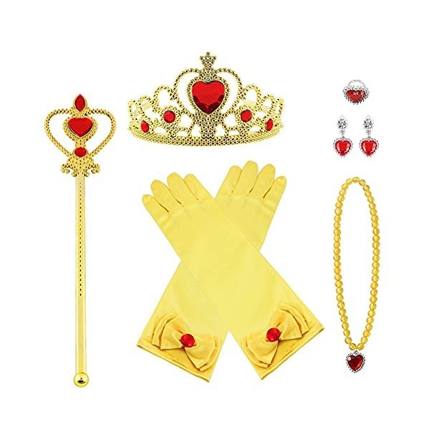 Vicloon Princesse Dress Up Accessoires,7pcs Elsa Cadeau Set pour Costume dElsa -Gants/Diadème/Baguette Magique/Boucles dore