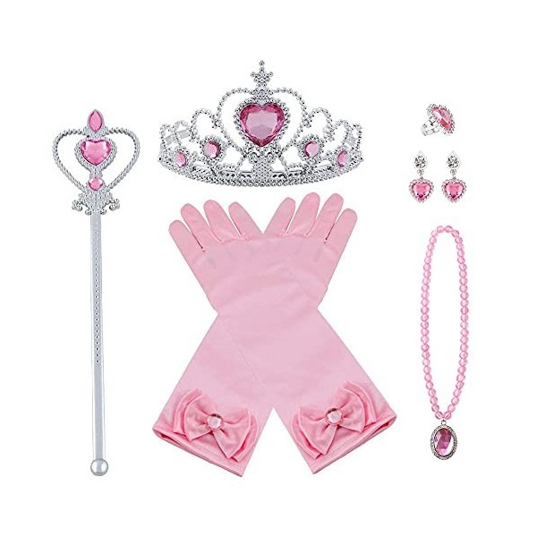 Vicloon Princesse Dress Up Accessoires,7pcs Elsa Cadeau Set pour Costume dElsa -Gants/Diadème/Baguette Magique/Boucles dore