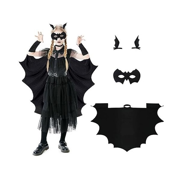 YODITI Costume de chauve-souris pour enfants Halloween: Cape chauve-souris pour filles avec masque chauve-souris - Costumes d