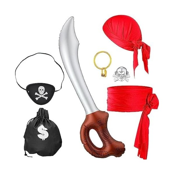 Déguisement Pirate Unisexe Accessoires Pirate, Accessoires de Costume de Pirate avec Cache Oeil Pirate, Epee Pirate, Bandeau 