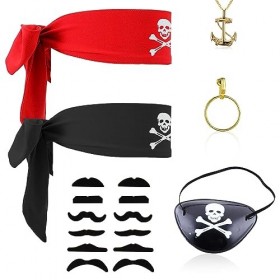 SKHAOVS 6 Pièces Déguisement de Pirate Enfants Accessoires Kit, Ensemble dhabillage de capitaine de pirate, Accessoires dHa