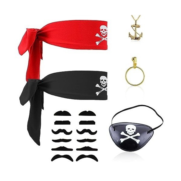SKHAOVS 6 Pièces Déguisement de Pirate Enfants Accessoires Kit, Ensemble dhabillage de capitaine de pirate, Accessoires dHa