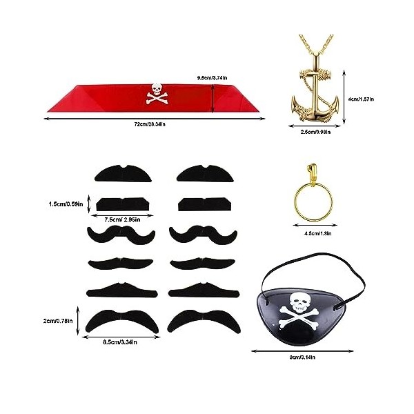 SKHAOVS 6 Pièces Déguisement de Pirate Enfants Accessoires Kit, Ensemble dhabillage de capitaine de pirate, Accessoires dHa