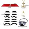 SKHAOVS 6 Pièces Déguisement de Pirate Enfants Accessoires Kit, Ensemble dhabillage de capitaine de pirate, Accessoires dHa