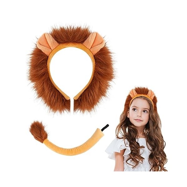 ACWOO Kit de Costume Lion, Déguisement Animaux Enfant Set, Bandeau et Queue de Lion, Lion Cosplay Costume, Deguisement Lion E