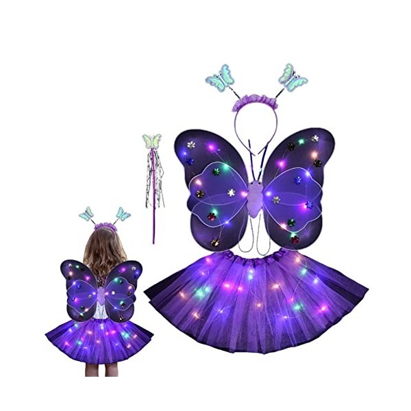 Vecksoy fée pour fille, robe fée avec éclairage LED – Déguisement princesse petite fée pour jeu rôle – Costume lumineux à LED