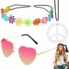 WiDream Set dAccessoires De Costume Hippie, Deguisement Hippie Femme, Accessoire Hippie, Lunettes Rondes Rétro Hippie Vintag