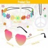 WiDream Set dAccessoires De Costume Hippie, Deguisement Hippie Femme, Accessoire Hippie, Lunettes Rondes Rétro Hippie Vintag