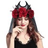 Halloween Hairband Bandeau Mariée Voile Couronne de Fleurs Rose Serre-tête avec Voile Bandeau tête Mariée Zombie Gothique Acc