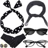 HEAWAA Années 50 Costume Accessoires, 6 PCS Années 50 Costume Sets pour Femmes avec Gants en Élasthanne Dot Bandana Bandeau 2