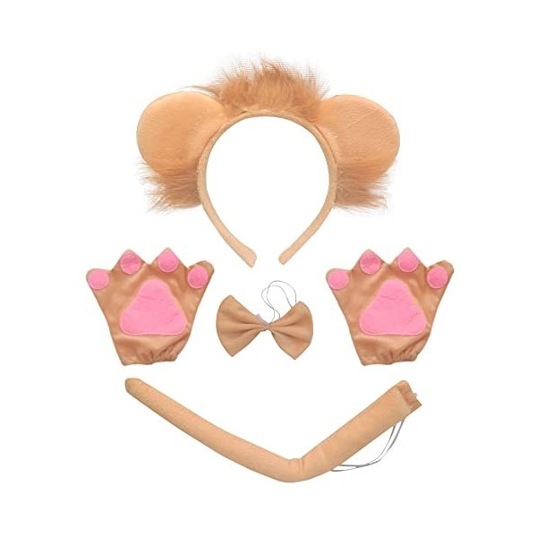 MIVAIUN 4 Pièces Accessoires de Déguisement Lion,Déguisement dAnimaux Costumes,Kit de Décoration de Fête de La Jungle,Kit de