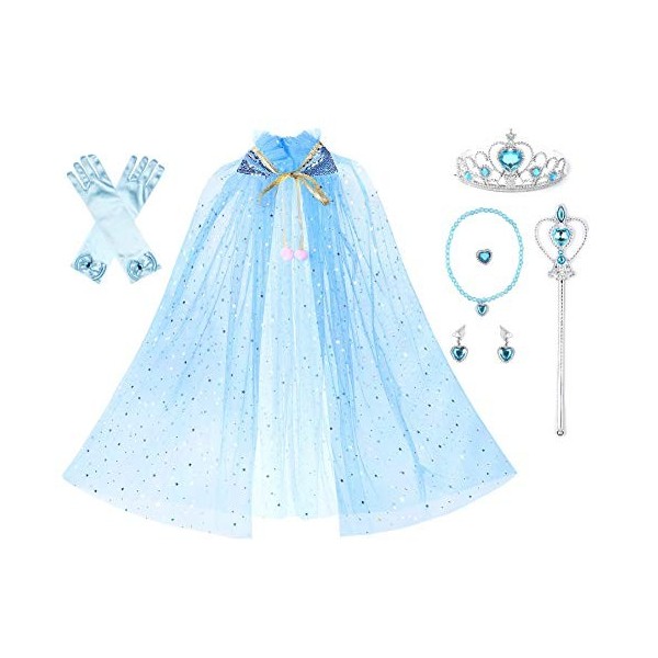 JerrisApparel Filles Cape de Princesse Déguisement avec Accessoires M, Bleu 